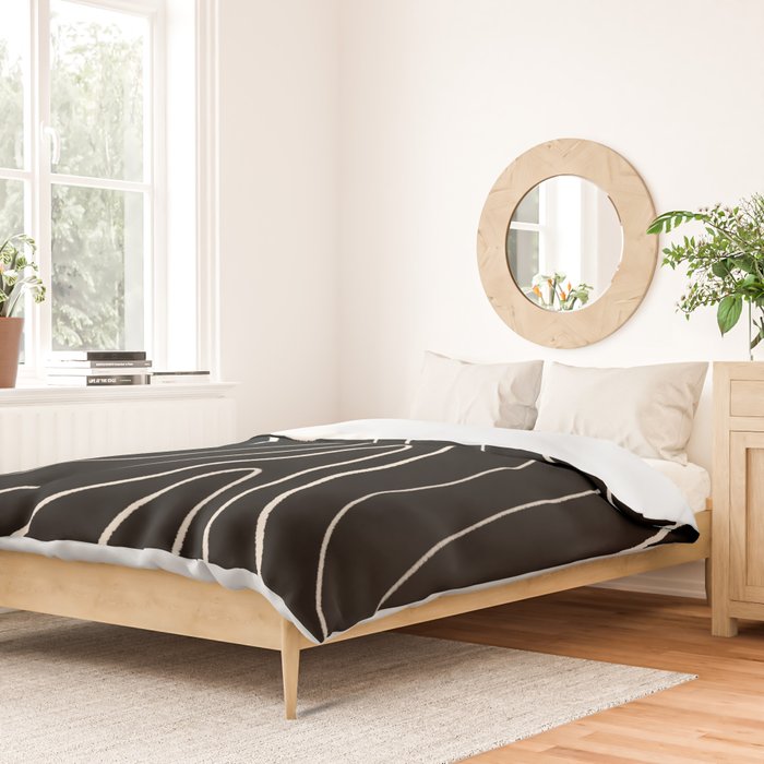 Minimalist Topographical Abstract in Black and Almond Cream Duvet Cover Gallery Image 2