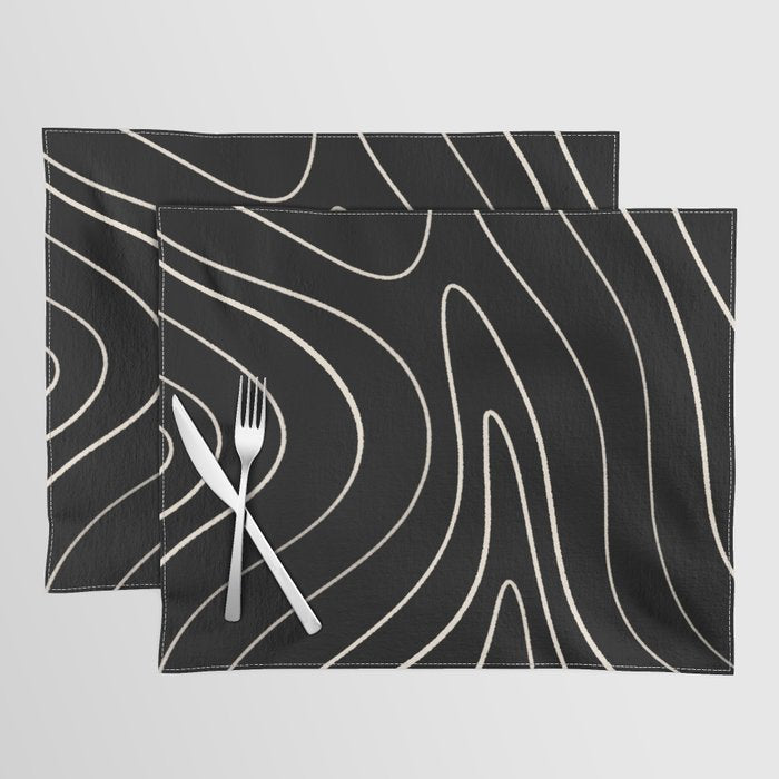 Minimalist Topographical Abstract in Black and Almond Cream Placemat Gallery Image 1