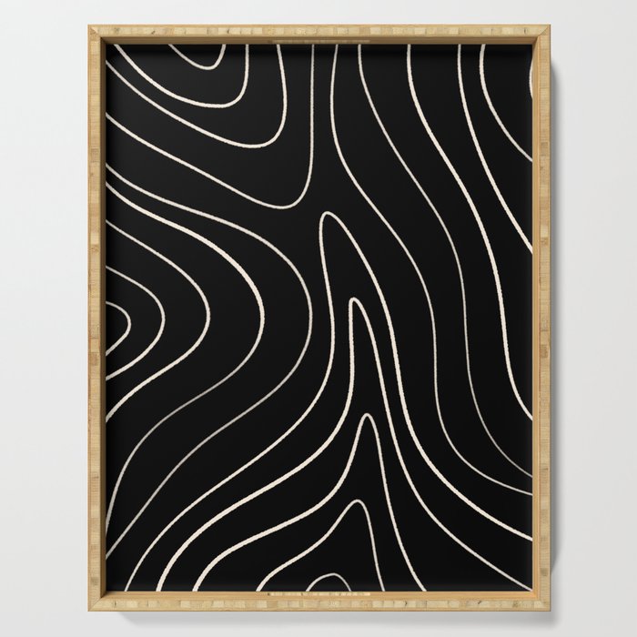 Minimalist Topographical Abstract in Black and Almond Cream Serving Tray Gallery Image 1