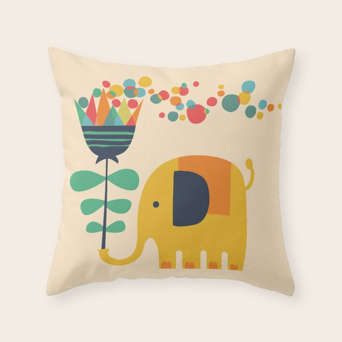Elephant with giant flower Throw Pillow Gallery Image 1