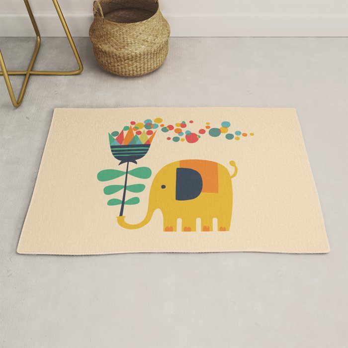 Elephant with giant flower Rug Gallery Image 1