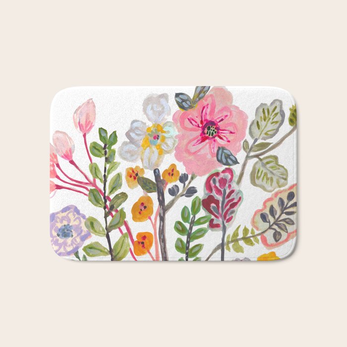 Watercolor Floral Bouquet  Soft  Romantic Art by Karen Fields Bath Mat Gallery Image 1