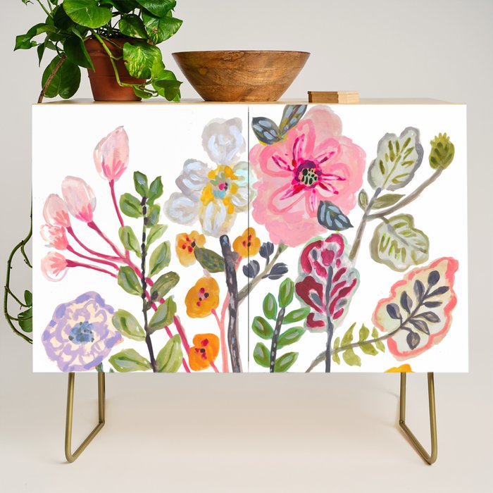 Watercolor Floral Bouquet  Soft  Romantic Art by Karen Fields Credenza Gallery Image 1