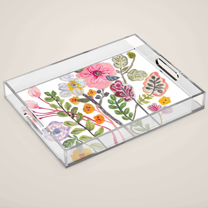 Watercolor Floral Bouquet  Soft  Romantic Art by Karen Fields Acrylic Tray Gallery Image 1
