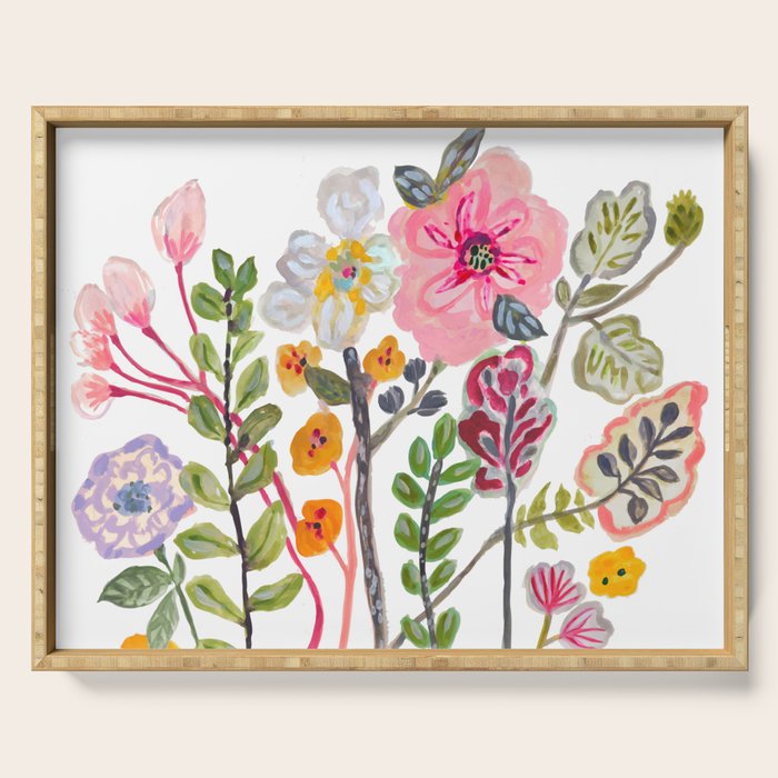 Watercolor Floral Bouquet  Soft  Romantic Art by Karen Fields Serving Tray Gallery Image 1