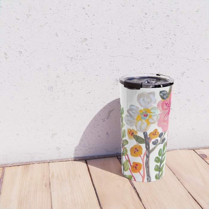 Watercolor Floral Bouquet  Soft  Romantic Art by Karen Fields Travel Mug Gallery Image 4