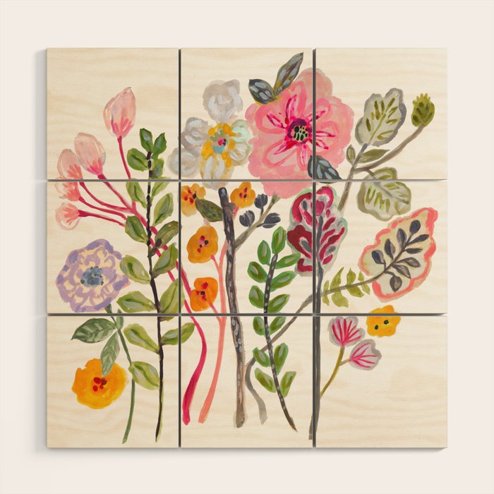 Watercolor Floral Bouquet  Soft  Romantic Art by Karen Fields Wood Wall Art Gallery Image 1