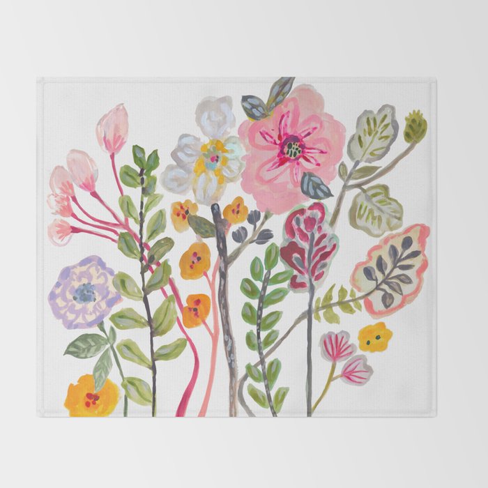 Watercolor Floral Bouquet  Soft  Romantic Art by Karen Fields Throw Blanket Gallery Image 2