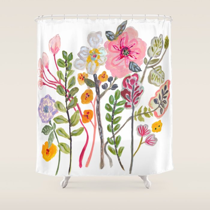 Watercolor Floral Bouquet  Soft  Romantic Art by Karen Fields Shower Curtain Gallery Image 1