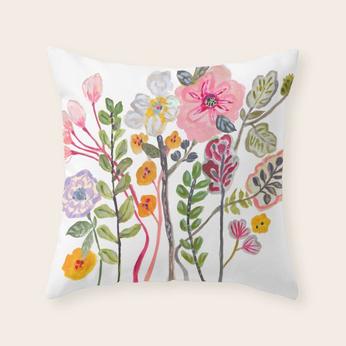 Watercolor Floral Bouquet  Soft  Romantic Art by Karen Fields Throw Pillow Gallery Image 1