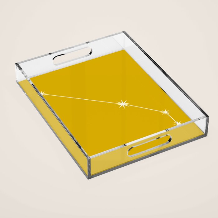 Aries Zodiac Star Constellation Line Art Golden Yellow Acrylic Tray Gallery Image 1