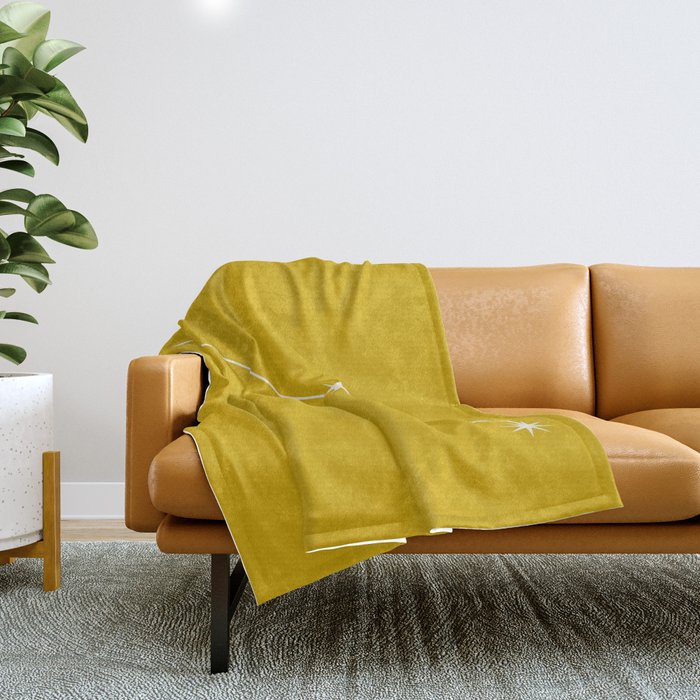 Aries Zodiac Star Constellation Line Art Golden Yellow Throw Blanket Gallery Image 1