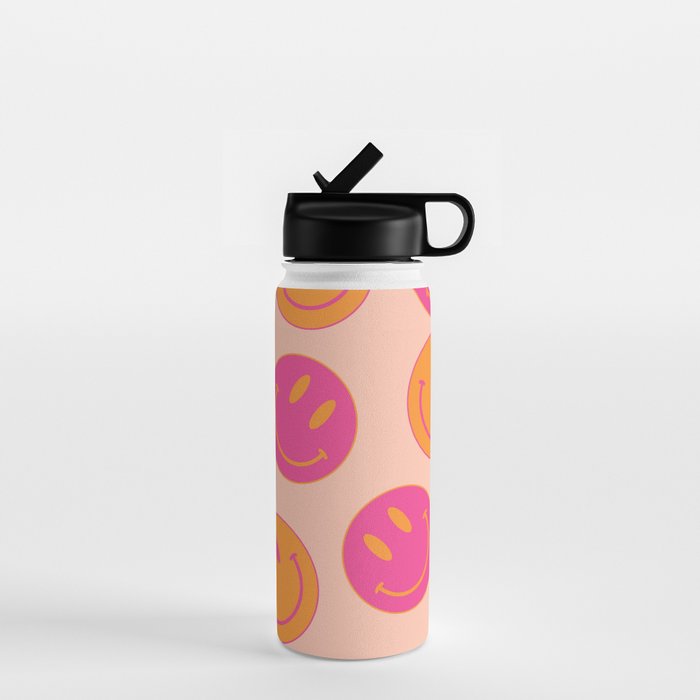 Retro Groovy Smiley Face Poster - Pink and Orange 90s Vibes Water Bottle Gallery Image 1