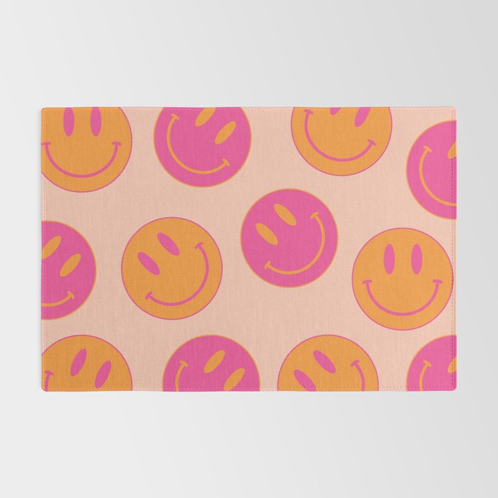 Retro Groovy Smiley Face Poster - Pink and Orange 90s Vibes Rug Gallery Image 2