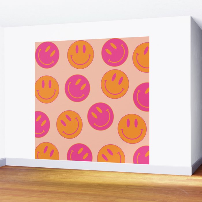 Retro Groovy Smiley Face Poster - Pink and Orange 90s Vibes Wall Mural Gallery Image 2