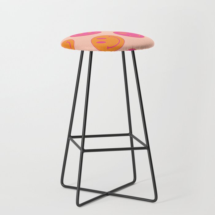 Retro Groovy Smiley Face Poster - Pink and Orange 90s Vibes Stool Gallery Image 1