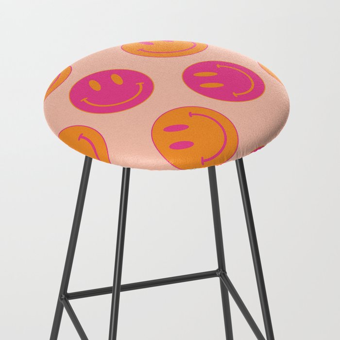 Retro Groovy Smiley Face Poster - Pink and Orange 90s Vibes Stool Gallery Image 2