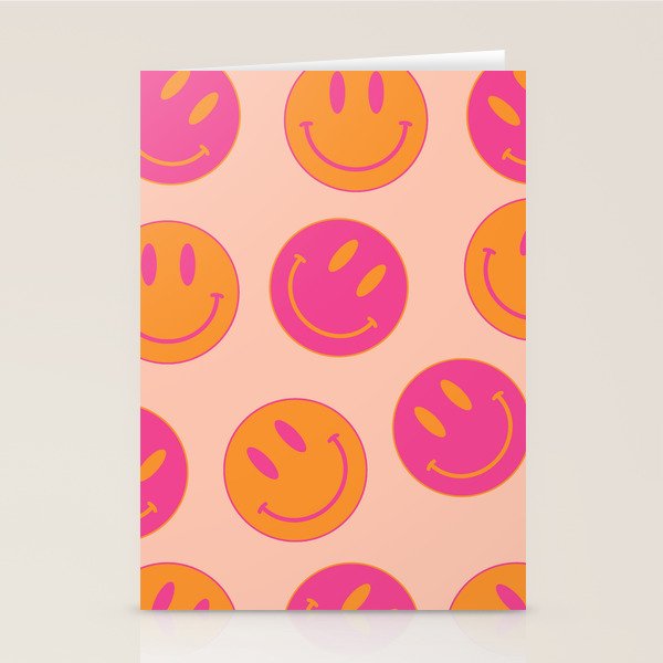 Retro Groovy Smiley Face Poster - Pink and Orange 90s Vibes Stationery Card Gallery Image 2