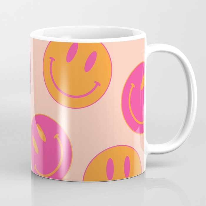 Retro Groovy Smiley Face Poster - Pink and Orange 90s Vibes Coffee Mug Gallery Image 1