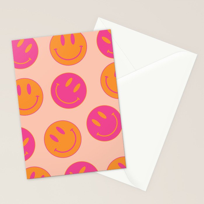 Retro Groovy Smiley Face Poster - Pink and Orange 90s Vibes Stationery Card Gallery Image 2