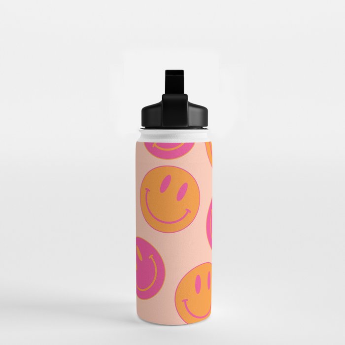 Retro Groovy Smiley Face Poster - Pink and Orange 90s Vibes Water Bottle Gallery Image 2