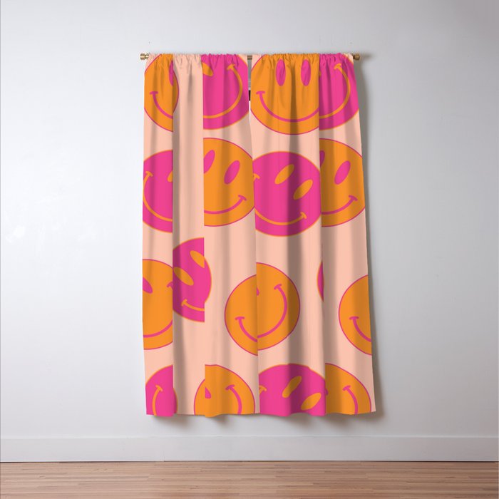 Retro Groovy Smiley Face Poster - Pink and Orange 90s Vibes Window Curtain Gallery Image 3