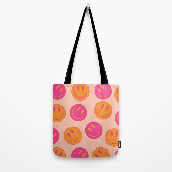Retro Groovy Smiley Face Poster - Pink and Orange 90s Vibes Tote Bag Gallery Image 2