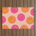 Retro Groovy Smiley Face Poster - Pink and Orange 90s Vibes Outdoor Rug Gallery Image 1