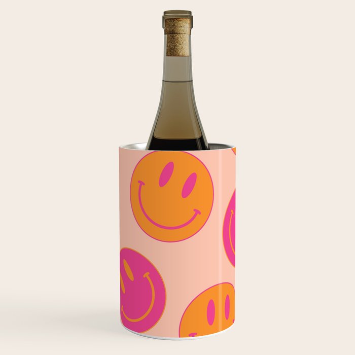 Retro Groovy Smiley Face Poster - Pink and Orange 90s Vibes Wine Chiller Gallery Image 3