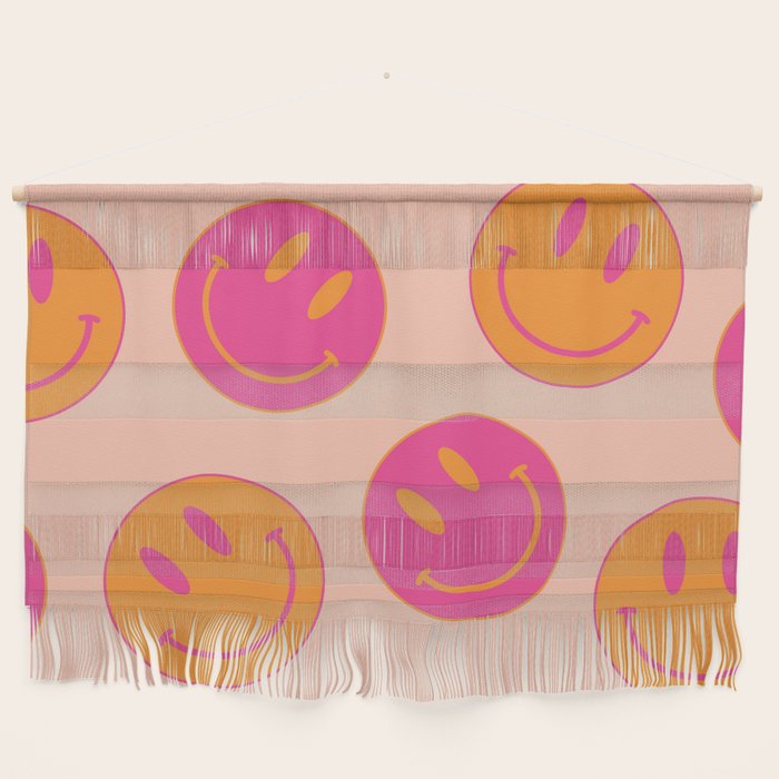 Retro Groovy Smiley Face Poster - Pink and Orange 90s Vibes Wall Hanging Gallery Image 1