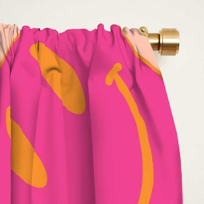 Retro Groovy Smiley Face Poster - Pink and Orange 90s Vibes Window Curtain Gallery Image 2