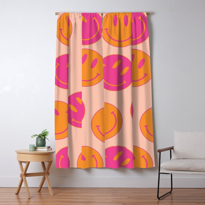 Retro Groovy Smiley Face Poster - Pink and Orange 90s Vibes Window Curtain Gallery Image 1