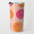 Retro Groovy Smiley Face Poster - Pink and Orange 90s Vibes Travel Mug Gallery Image 3