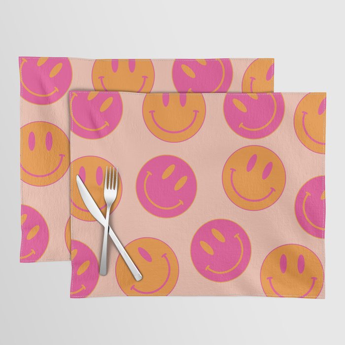 Retro Groovy Smiley Face Poster - Pink and Orange 90s Vibes Placemat Gallery Image 1