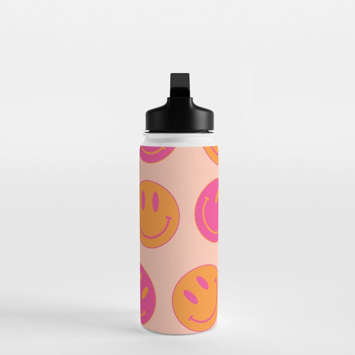 Retro Groovy Smiley Face Poster - Pink and Orange 90s Vibes Water Bottle Gallery Image 3