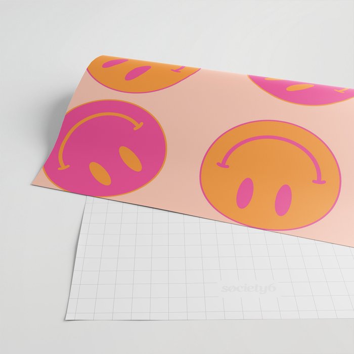 Retro Groovy Smiley Face Poster - Pink and Orange 90s Vibes Wrapping Paper Gallery Image 2