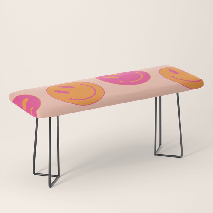 Retro Groovy Smiley Face Poster - Pink and Orange 90s Vibes Bench Gallery Image 1