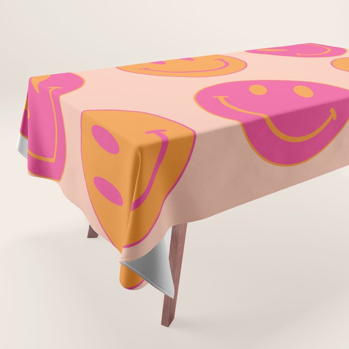 Retro Groovy Smiley Face Poster - Pink and Orange 90s Vibes Tablecloth Gallery Image 1