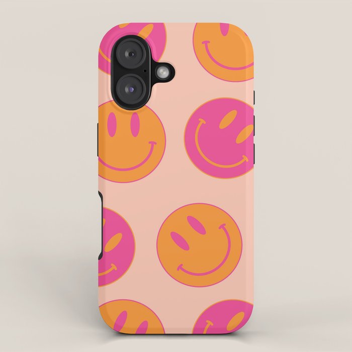 Retro Groovy Smiley Face Poster - Pink and Orange 90s Vibes iPhone Case Gallery Image 1
