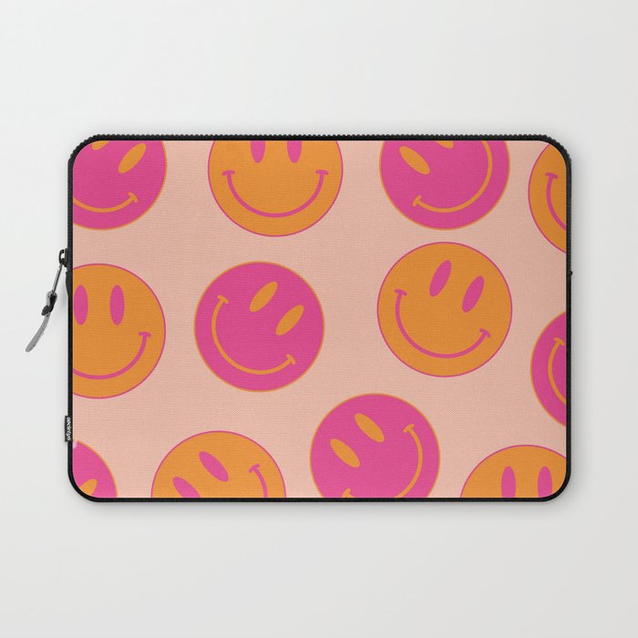 Retro Groovy Smiley Face Poster - Pink and Orange 90s Vibes Laptop Sleeve Gallery Image 1