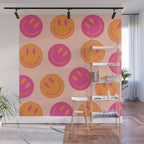 Retro Groovy Smiley Face Poster - Pink and Orange 90s Vibes Wall Mural Gallery Image 1