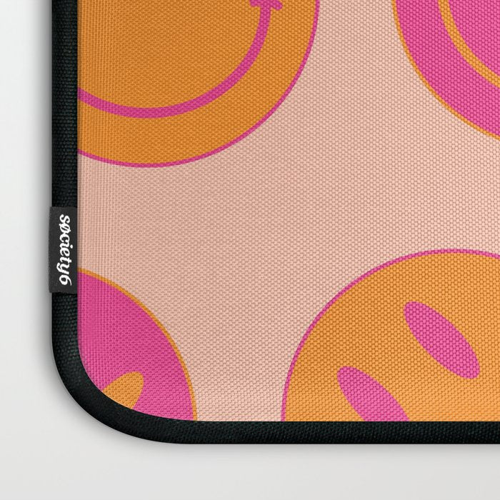 Retro Groovy Smiley Face Poster - Pink and Orange 90s Vibes Laptop Sleeve Gallery Image 3