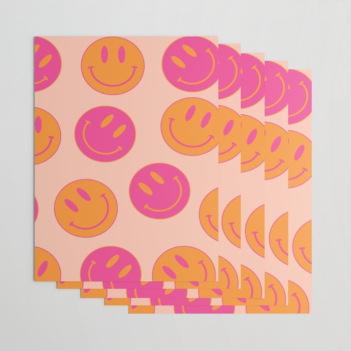 Retro Groovy Smiley Face Poster - Pink and Orange 90s Vibes Wrapping Paper Gallery Image 3