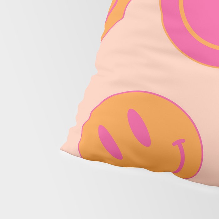 Retro Groovy Smiley Face Poster - Pink and Orange 90s Vibes Pillow Sham Gallery Image 4