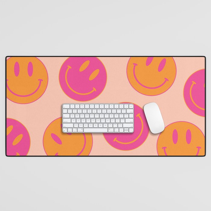 Retro Groovy Smiley Face Poster - Pink and Orange 90s Vibes Desk Mat Gallery Image 1