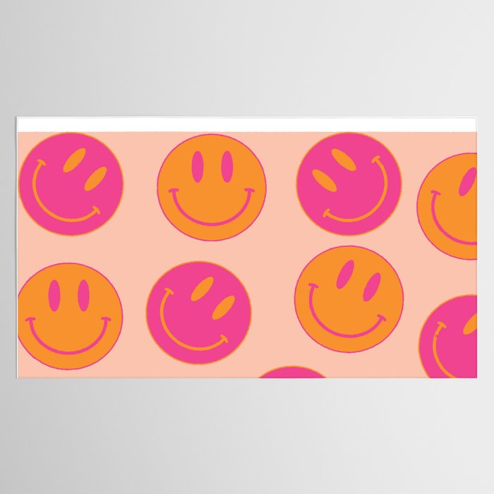 Retro Groovy Smiley Face Poster - Pink and Orange 90s Vibes Tablecloth Gallery Image 2