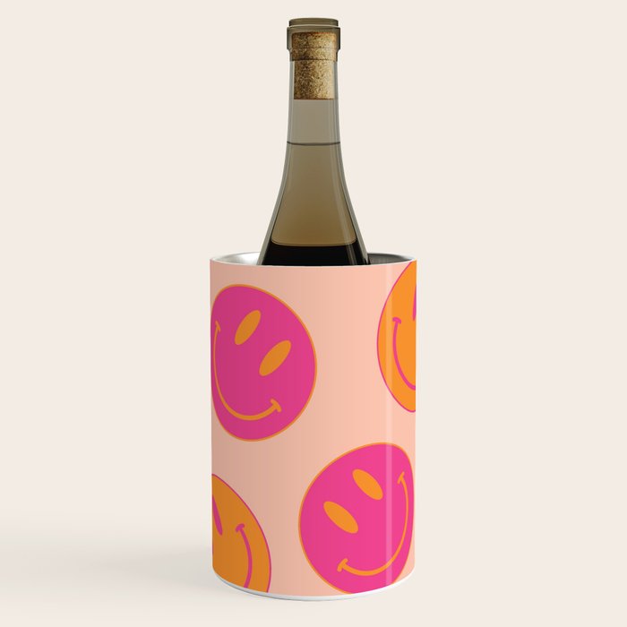 Retro Groovy Smiley Face Poster - Pink and Orange 90s Vibes Wine Chiller Gallery Image 1