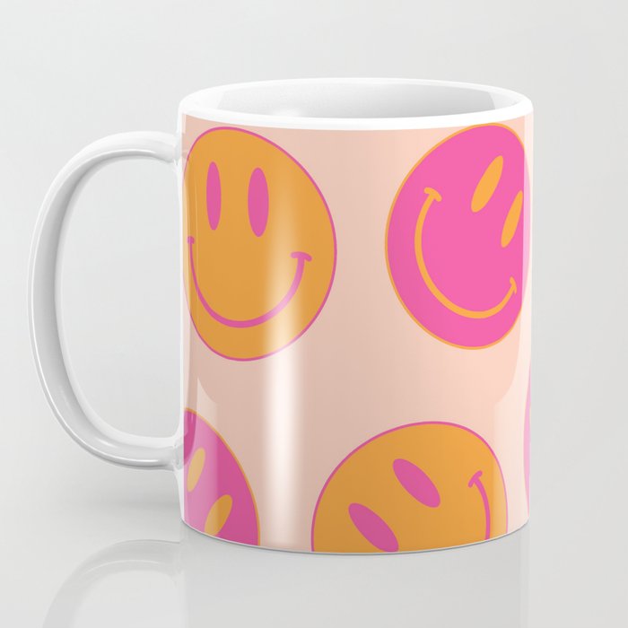 Retro Groovy Smiley Face Poster - Pink and Orange 90s Vibes Coffee Mug Gallery Image 3