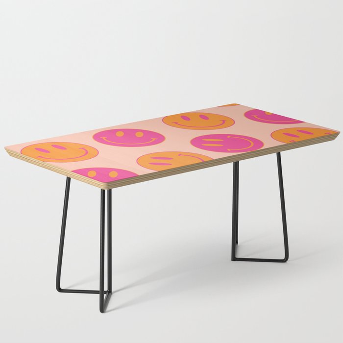 Retro Groovy Smiley Face Poster - Pink and Orange 90s Vibes Coffee Table Gallery Image 1
