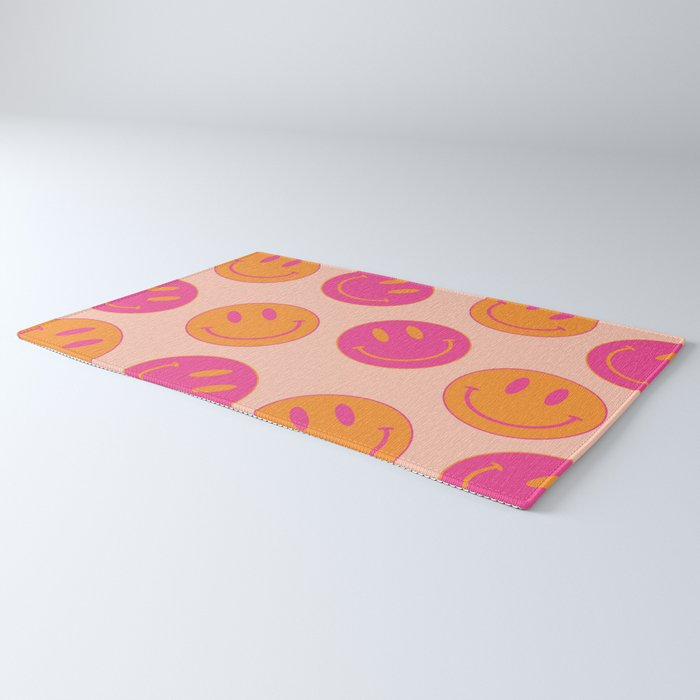 Retro Groovy Smiley Face Poster - Pink and Orange 90s Vibes Rug Gallery Image 3